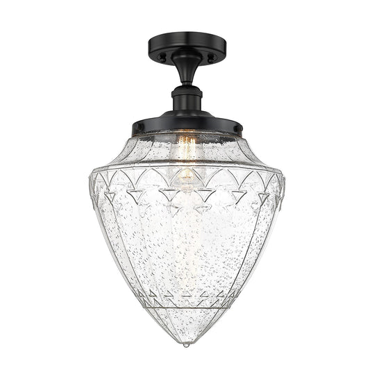 Innovations Bridgeton 12in 1-Light Semi-Flush Mount | Traditional Matte Black Steel and Seedy Glass | Entryway & Hallway | 11.75 | Model 616-1F-BK-G664-12