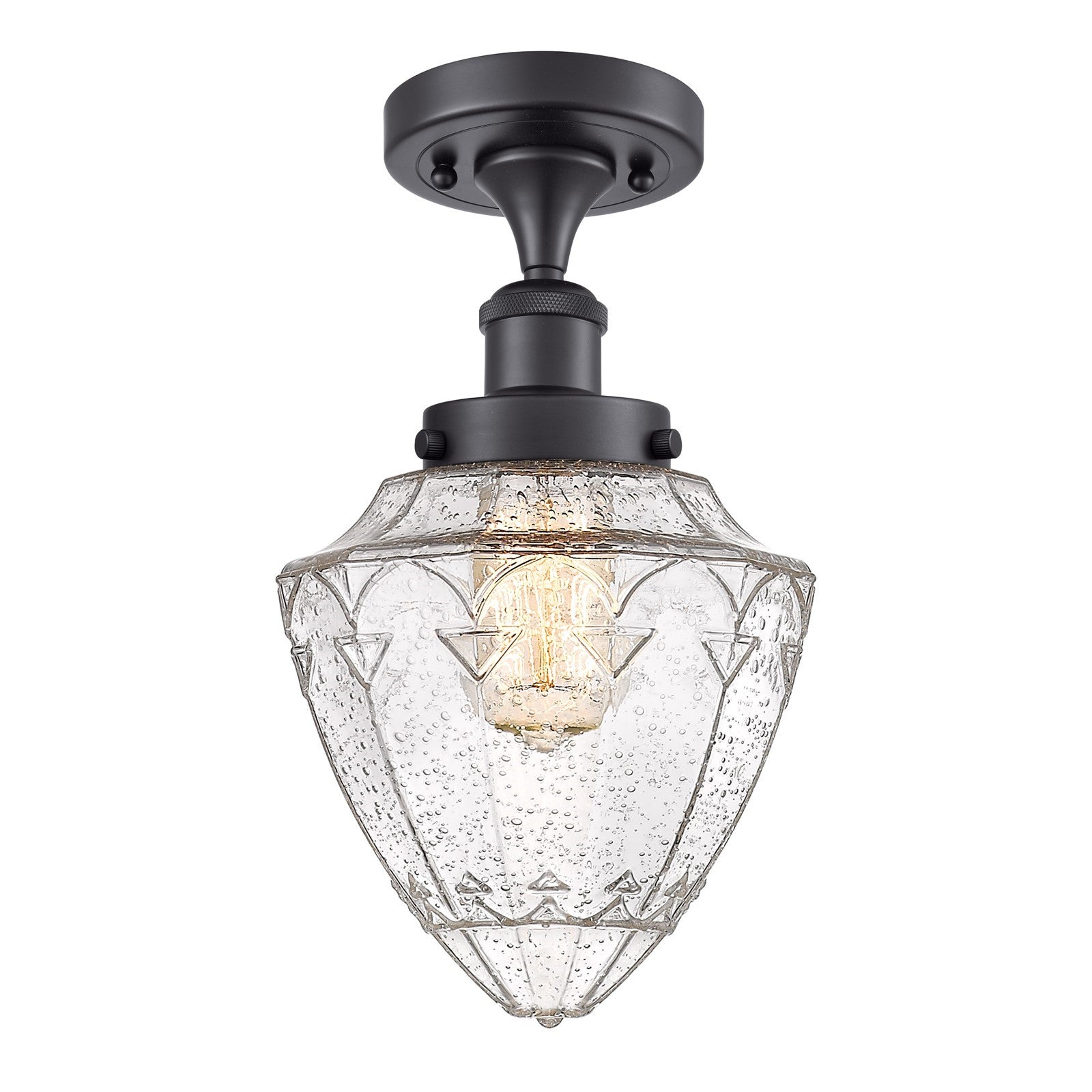 Innovations Lighting Bullet 6in 1-Light Semi-Flush Mount | Industrial Matte Black Steel and Seedy Glass | Kitchen & Hallway | 6 x | Model 616-1F-BK-G664-7