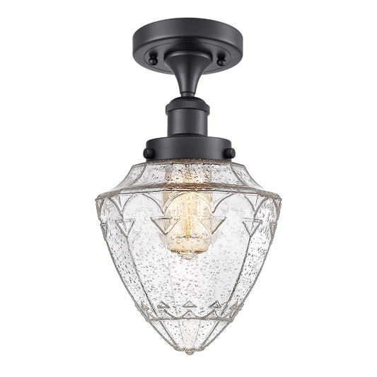 Innovations Lighting Bullet 6in 1-Light Semi-Flush Mount | Industrial Matte Black Steel and Seedy Glass | Kitchen & Hallway | 6 x | Model 616-1F-BK-G664-7