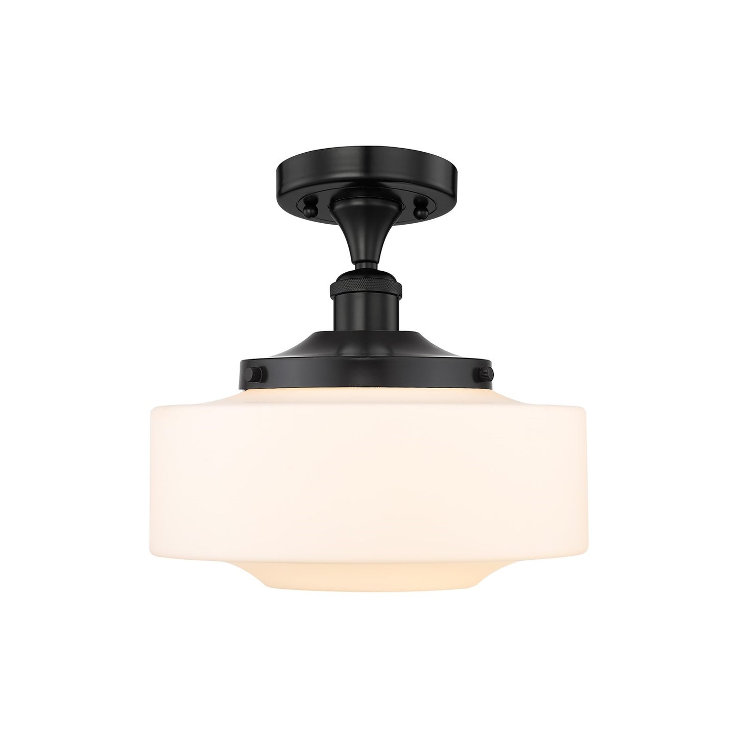 Innovations Bridgeton 12in 1-Light Semi-Flush Mount | Traditional Matte Black Steel and Matte White Frosted Glass | Entryway & | Model 616-1F-BK-G691-12