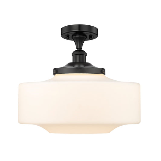 Innovations Bridgeton 16in 1-Light Semi-Flush Mount | Traditional Matte Black Steel and Matte White Frosted Glass | Entryway & | Model 616-1F-BK-G691-16