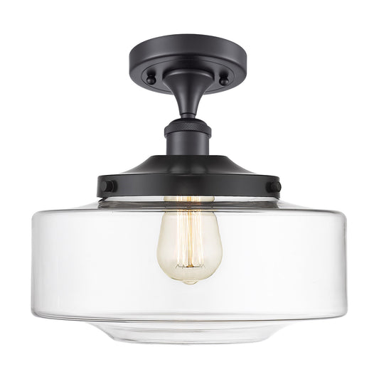 Innovations Bridgeton 12in 1-Light Semi-Flush Mount | Traditional Matte Black Steel and Clear Glass | Bedroom & Hallway | 11.75 | Model 616-1F-BK-G692-12