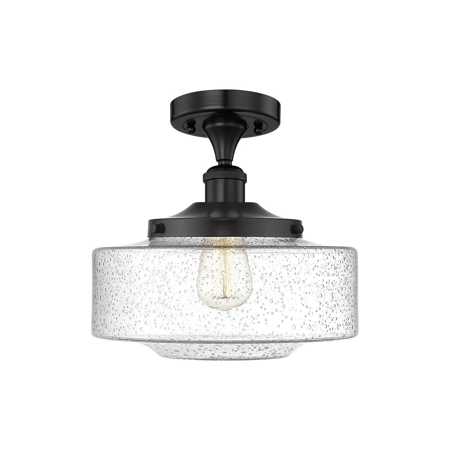 Innovations Bridgeton 12in 1-Light Semi-Flush Mount | Traditional Matte Black Steel and Seedy Glass | Entryway & Hallway | 11.75 | Model 616-1F-BK-G694-12