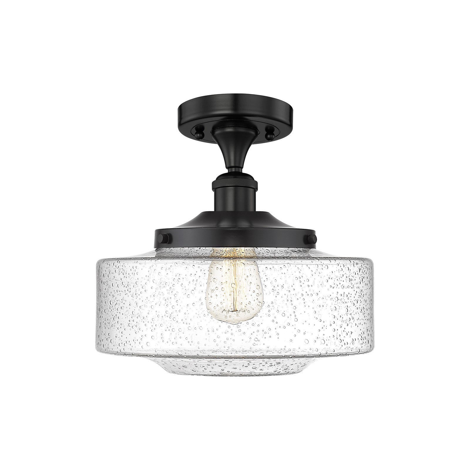 Innovations Bridgeton 12in 1-Light Semi-Flush Mount | Traditional Matte Black Steel and Seedy Glass | Entryway & Hallway | 11.75 | Model 616-1F-BK-G694-12