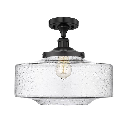 Innovations Bridgeton 16in 1-Light Semi-Flush Mount | Traditional Matte Black Steel and Seedy Glass | Entryway & Hallway | 11.75 | Model 616-1F-BK-G694-16
