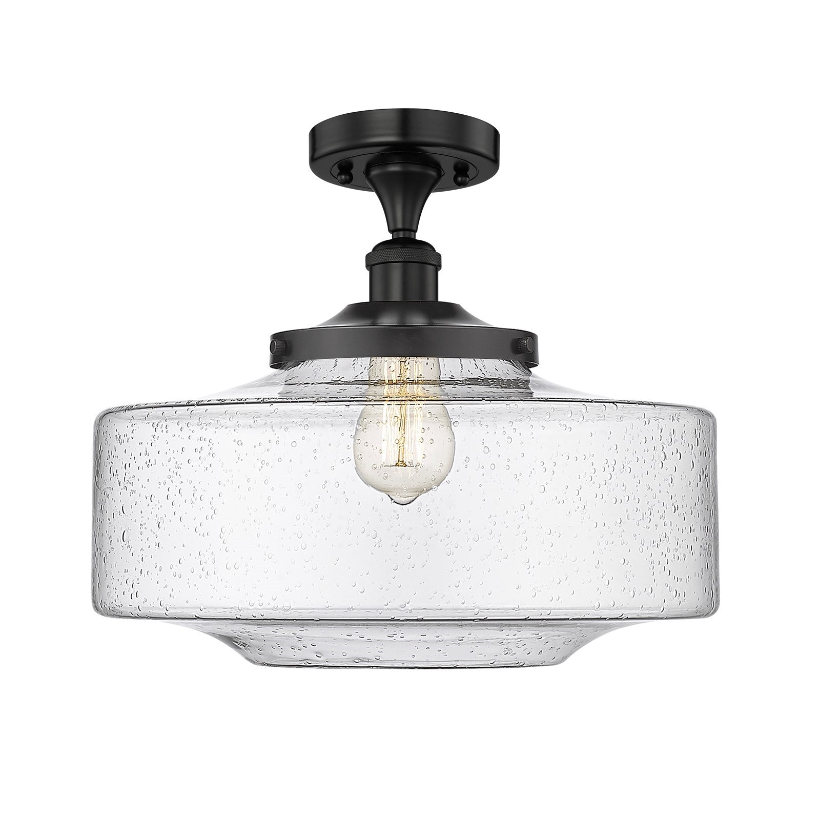 Innovations Bridgeton 16in 1-Light Semi-Flush Mount | Traditional Matte Black Steel and Seedy Glass | Entryway & Hallway | 11.75 | Model 616-1F-BK-G694-16