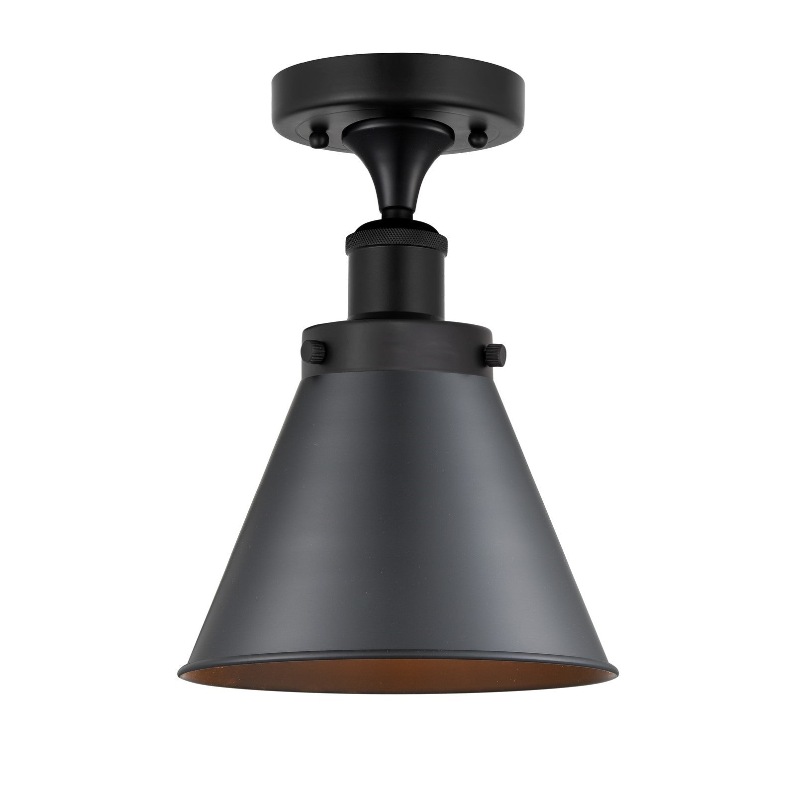 Innovations Appalachian 8in 1-Light Semi-Flush Mount | Industrial Matte Black Steel and Cast Brass with Matte Black Metal Shade | Model 616-1F-BK-M13-BK