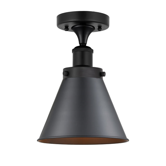 Innovations Appalachian 8in 1-Light Semi-Flush Mount | Industrial Matte Black Steel and Cast Brass with Matte Black Metal Shade | Model 616-1F-BK-M13-BK