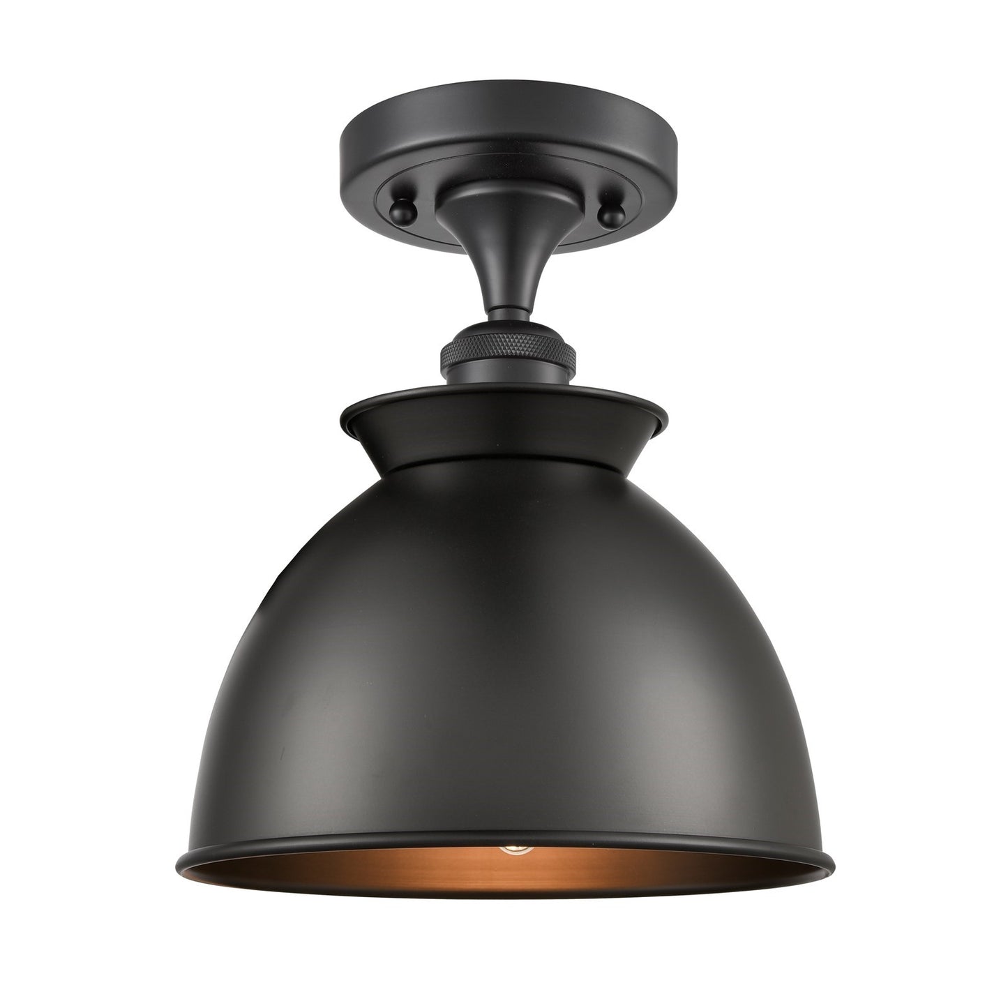 Innovations Adirondack 8.25in 1-Light Semi-Flush Mount | Industrial Farmhouse Matte Black Steel and Matte Black Metal Shade | Model 616-1F-BK-M14-BK