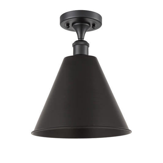 Innovations Berkshire Metal 12in 1-Light Semi-Flush Mount | Industrial Farmhouse Matte Black Steel and Cast Brass with Matte | Model 616-1F-BK-MBC-12-BK