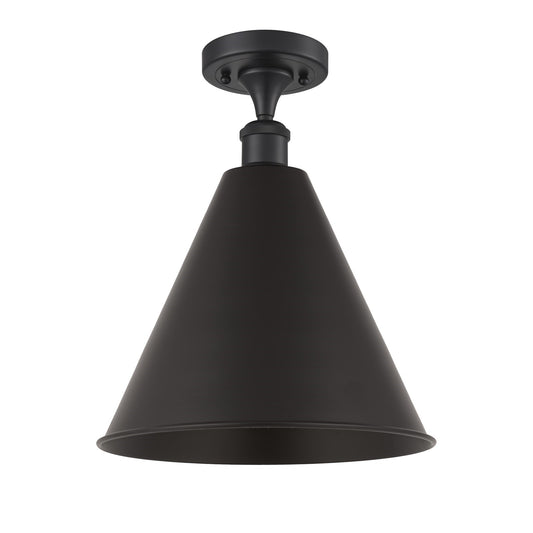 Innovations Berkshire Metal 16in 1-Light Semi-Flush Mount | Industrial Farmhouse Matte Black Steel and Cast Brass with Matte | Model 616-1F-BK-MBC-16-BK