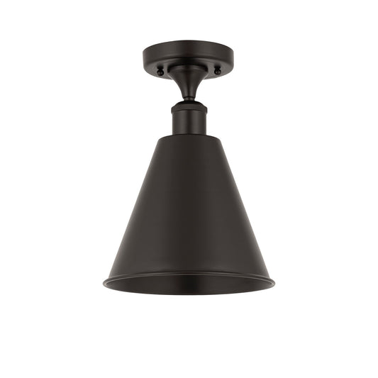 Innovations Berkshire 8in 1-Light Semi-Flush Mount | Industrial Farmhouse Matte Black Steel and Cast Brass with Matte Black | Model 616-1F-BK-MBC-8-BK