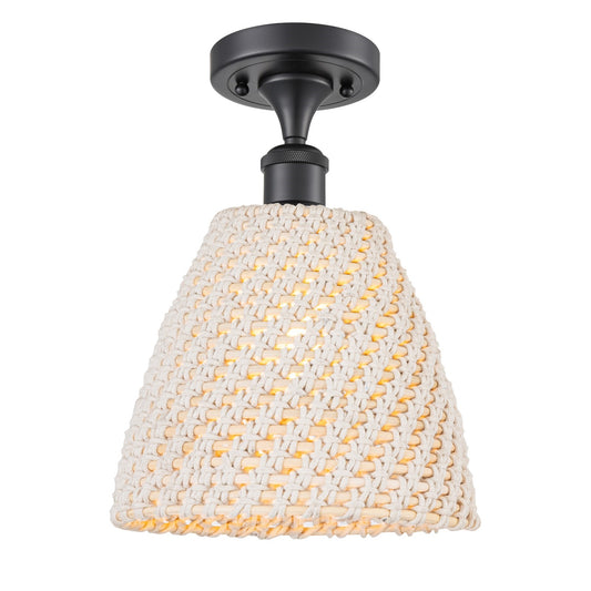 Innovations Bristol Natural 9in 1-Light Semi-Flush Mount | Industrial Matte Black Steel and Natural Fiber Shade | Entryway & | Model 616-1F-BK-NBD-9-NAT