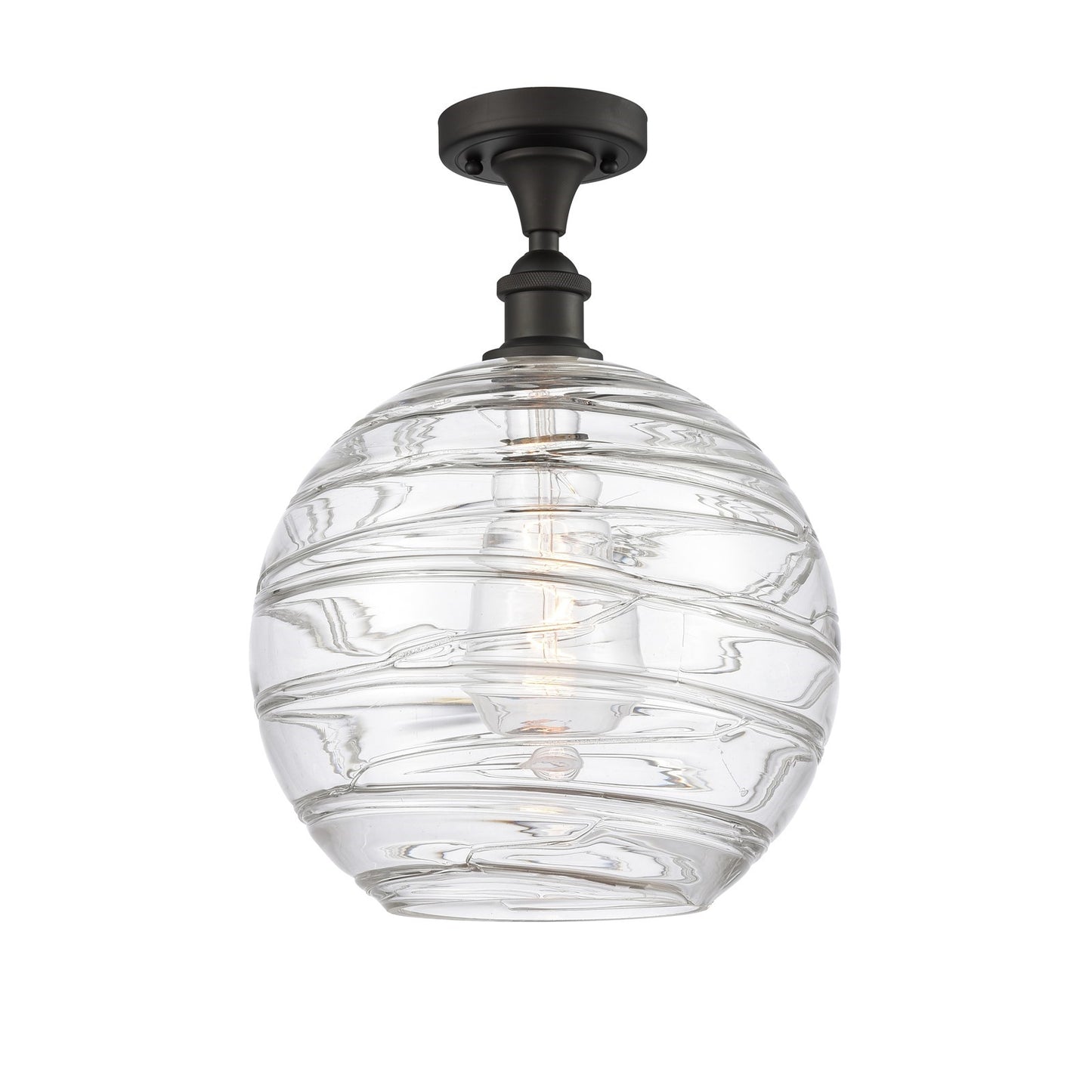 Innovations Athens Deco Swirl 10in 1-Light Semi-Flush Mount | Industrial Oil Rubbed Bronze Steel and Clear Deco Swirl Glass | Model 616-1F-OB-G1213-10CL