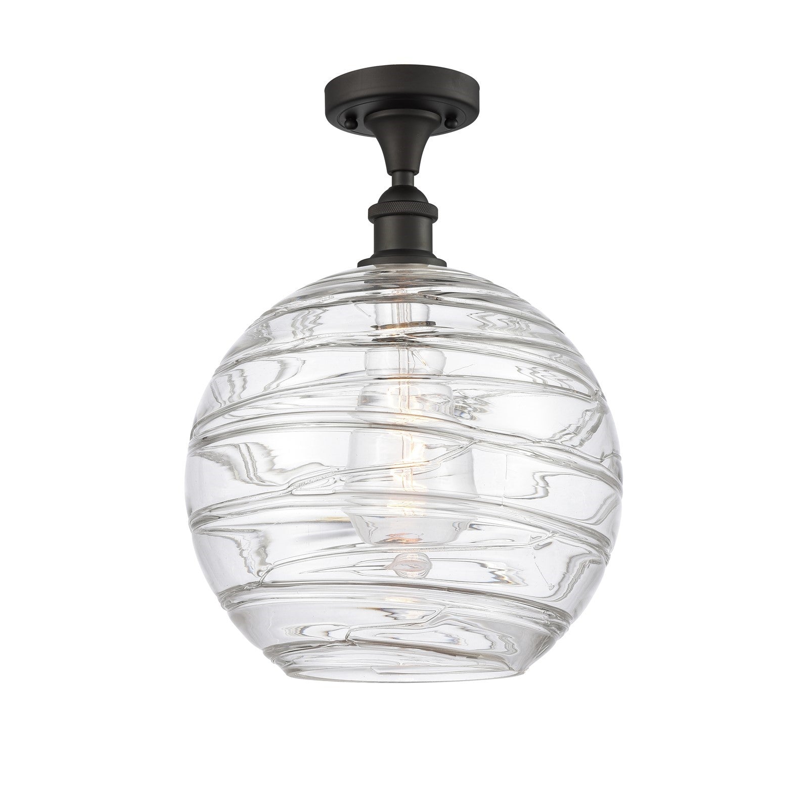 Innovations Athens Deco Swirl 10in 1-Light Semi-Flush Mount | Industrial Oil Rubbed Bronze Steel and Clear Deco Swirl Glass | Model 616-1F-OB-G1213-10CL