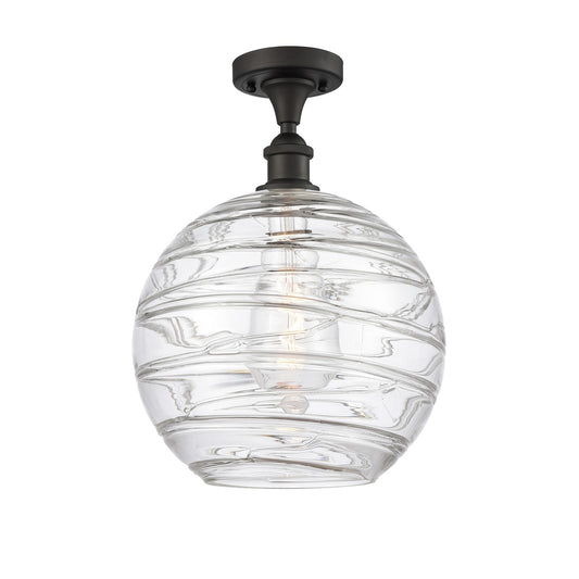 Innovations Athens Deco Swirl 10in 1-Light Semi-Flush Mount | Industrial Oil Rubbed Bronze Steel and Clear Deco Swirl Glass | Model 616-1F-OB-G1213-10CL
