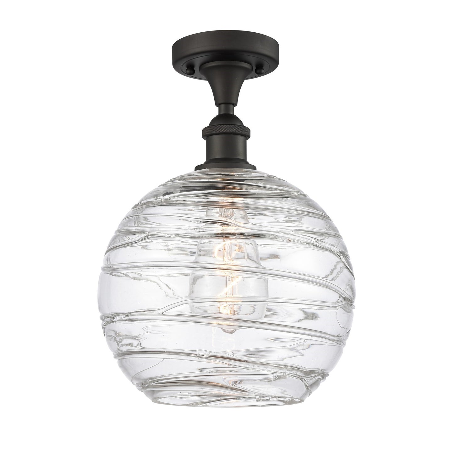Innovations Athens Deco Swirl 12in 1-Light Semi-Flush Mount | Industrial Oil Rubbed Bronze Steel and Clear Deco Swirl Glass | Model 616-1F-OB-G1213-12CL