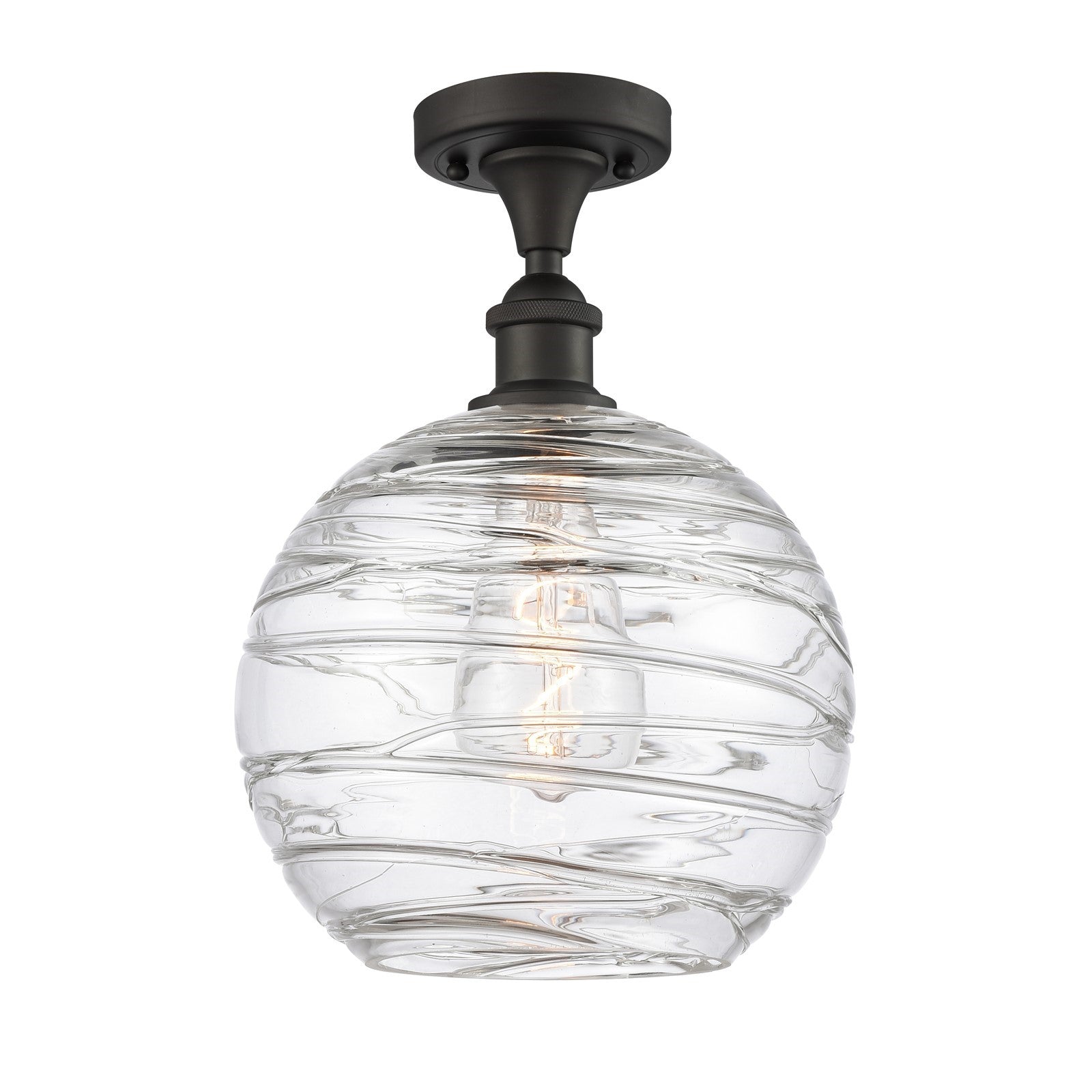 Innovations Athens Deco Swirl 12in 1-Light Semi-Flush Mount | Industrial Oil Rubbed Bronze Steel and Clear Deco Swirl Glass | Model 616-1F-OB-G1213-12CL