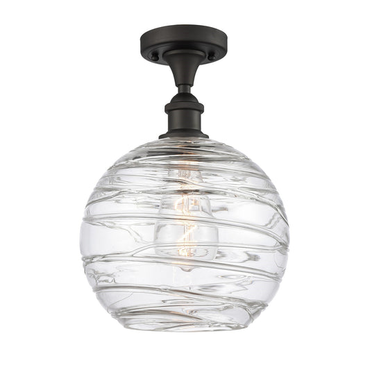 Innovations Athens Deco Swirl 12in 1-Light Semi-Flush Mount | Industrial Oil Rubbed Bronze Steel and Clear Deco Swirl Glass | Model 616-1F-OB-G1213-12CL