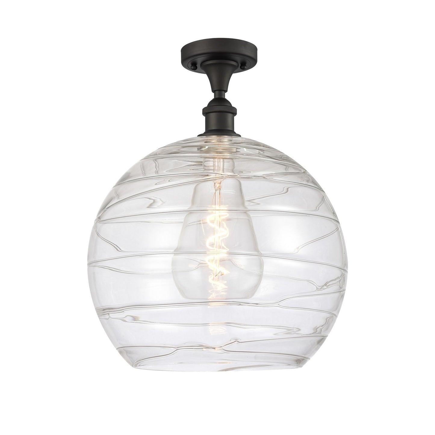 Innovations Athens Deco Swirl 14in 1-Light Semi-Flush Mount | Industrial Oil Rubbed Bronze Steel and Clear Deco Swirl Glass | Model 616-1F-OB-G1213-14CL