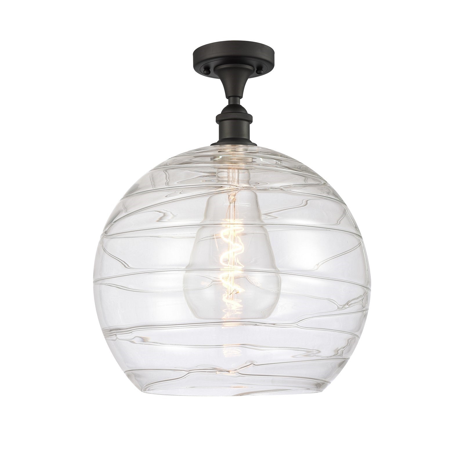 Innovations Athens Deco Swirl 14in 1-Light Semi-Flush Mount | Industrial Oil Rubbed Bronze Steel and Clear Deco Swirl Glass | Model 616-1F-OB-G1213-14CL