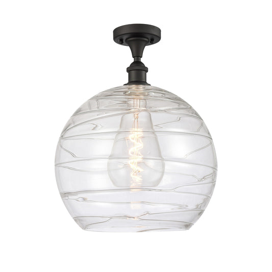 Innovations Athens Deco Swirl 14in 1-Light Semi-Flush Mount | Industrial Oil Rubbed Bronze Steel and Clear Deco Swirl Glass | Model 616-1F-OB-G1213-14CL