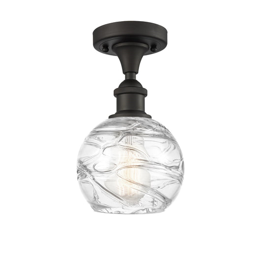 Innovations Athens Deco Swirl 6in 1-Light Semi-Flush Mount | Industrial Oil Rubbed Bronze Steel and Clear Deco Swirl Glass | Model 616-1F-OB-G1213-6CL