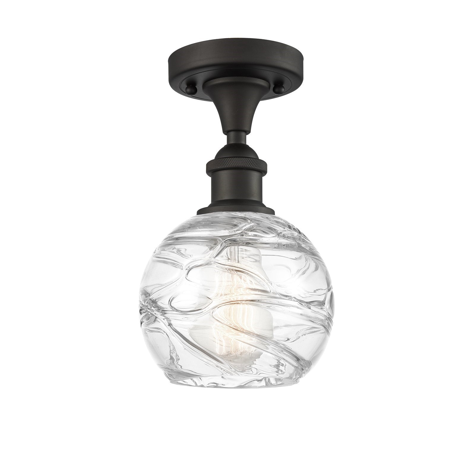 Innovations Athens Deco Swirl 6in 1-Light Semi-Flush Mount | Industrial Oil Rubbed Bronze Steel and Clear Deco Swirl Glass | Model 616-1F-OB-G1213-6CL