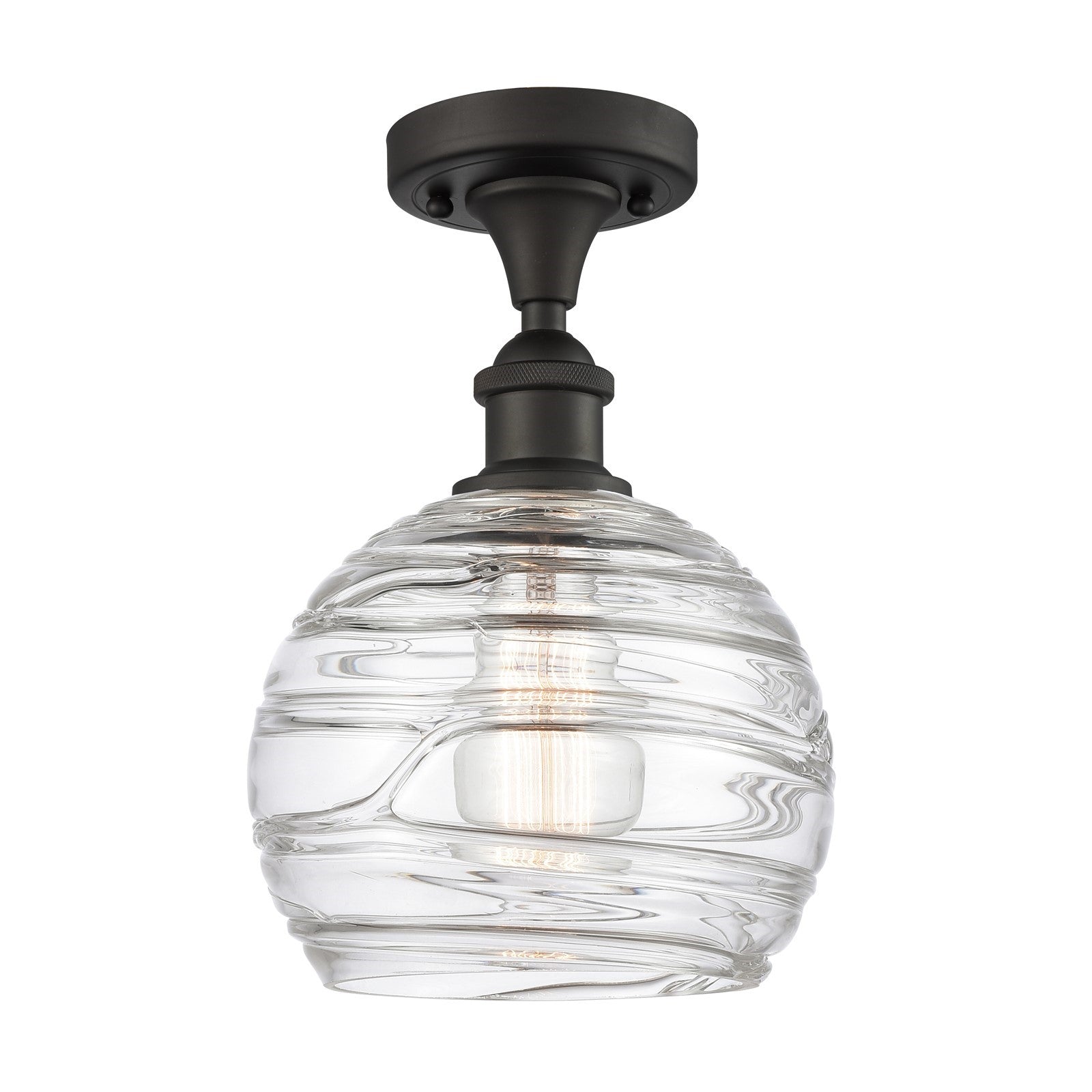 Innovations Athens Deco Swirl 8in 1-Light Semi-Flush Mount | Industrial Oil Rubbed Bronze Steel and Clear Deco Swirl Glass | Model 616-1F-OB-G1213-8CL