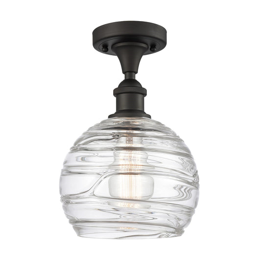 Innovations Athens Deco Swirl 8in 1-Light Semi-Flush Mount | Industrial Oil Rubbed Bronze Steel and Clear Deco Swirl Glass | Model 616-1F-OB-G1213-8CL