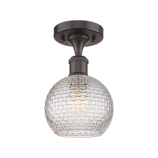 Innovations Athens 6in 1-Light Semi-Flush Mount | Modern Farmhouse Oil Rubbed Bronze Steel and Clear Basket Weave Glass | Model 616-1F-OB-G122C-6CL