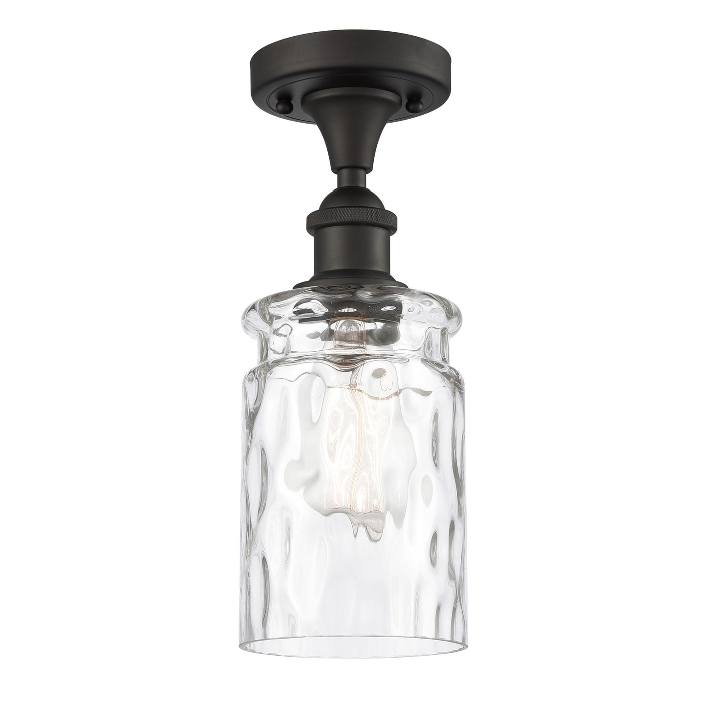 Innovations Candor 1-Light 5in Semi-Flush Mount | Industrial Oil Rubbed Bronze Steel and Clear Waterglass Glass | Hallway & | Model 616-1F-OB-G352