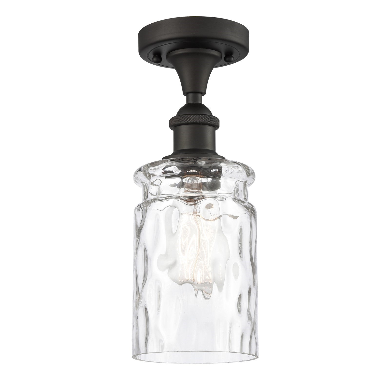 Innovations Candor 1-Light 5in Semi-Flush Mount | Industrial Oil Rubbed Bronze Steel and Clear Waterglass Glass | Hallway & | Model 616-1F-OB-G352
