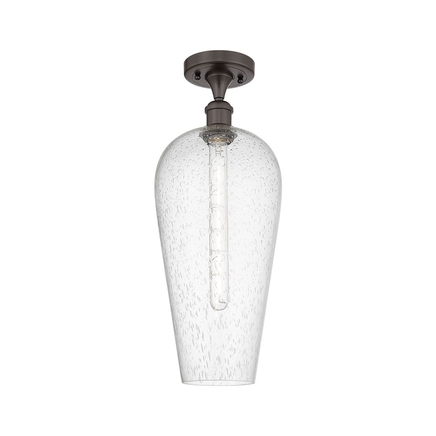 Innovations Chelsea 8in 1-Light Semi-Flush Mount | Industrial Oil Rubbed Bronze Steel and Seedy Glass | Entryway & Hallway | 8 | Model 616-1F-OB-G456-8SDY