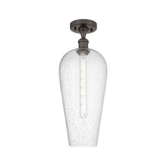 Innovations Chelsea 8in 1-Light Semi-Flush Mount | Industrial Oil Rubbed Bronze Steel and Seedy Glass | Entryway & Hallway | 8 | Model 616-1F-OB-G456-8SDY