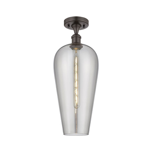 Innovations Chelsea 8in 1-Light Semi-Flush Mount | Industrial Oil Rubbed Bronze Steel and Light Smoke Glass | Damp-Rated | Model 616-1F-OB-G456-8SM