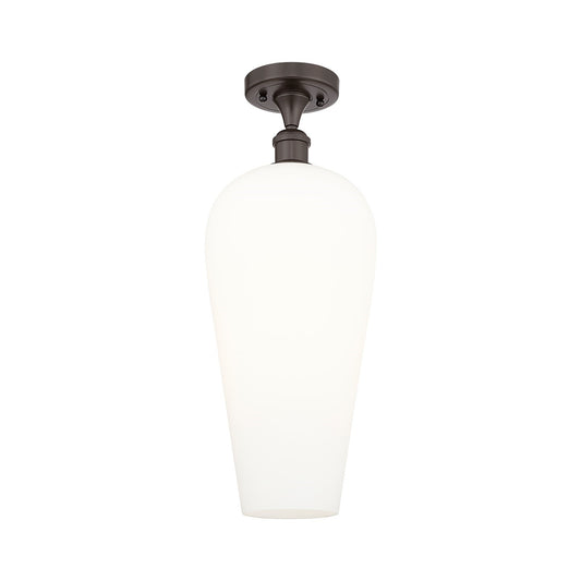 Innovations Chelsea 8in 1-Light Semi-Flush Mount | Industrial Oil Rubbed Bronze Steel and White Glass | Entryway & Hallway | 8 | Model 616-1F-OB-G456-8WH
