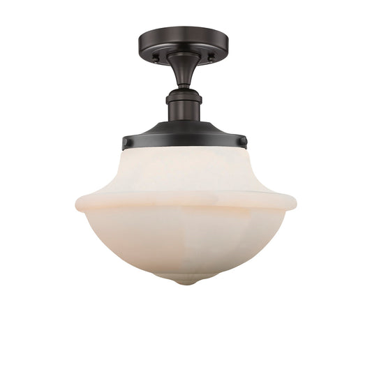 Innovations Oxford 12in 1-Light Semi-Flush Mount | Industrial Oil Rubbed Bronze Steel and Matte White Frosted Glass | Entryway & | Model 616-1F-OB-G541