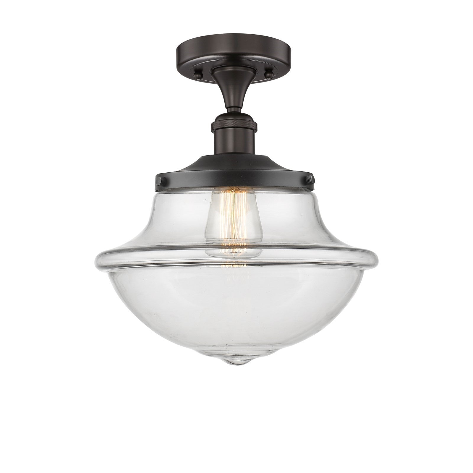 Innovations Oxford 12in 1-Light Semi-Flush Mount | Industrial Oil Rubbed Bronze Steel and Clear Glass | Entryway & Hallway | 11.75 | Model 616-1F-OB-G542