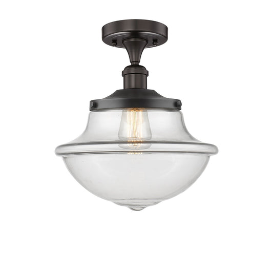 Innovations Oxford 12in 1-Light Semi-Flush Mount | Industrial Oil Rubbed Bronze Steel and Clear Glass | Entryway & Hallway | 11.75 | Model 616-1F-OB-G542