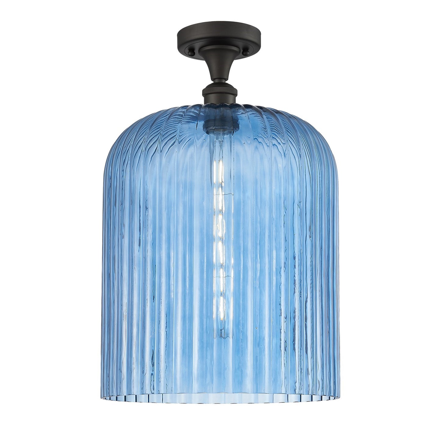 Innovations Bridal Veil 5in 1-Light Semi-Flush Mount | Art Nouveau Oil Rubbed Bronze Steel and Princess Blue Ribbed Glass | Model 616-1F-OB-G559-12BL