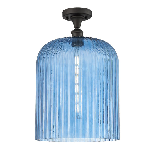Innovations Bridal Veil 5in 1-Light Semi-Flush Mount | Art Nouveau Oil Rubbed Bronze Steel and Princess Blue Ribbed Glass | Model 616-1F-OB-G559-12BL