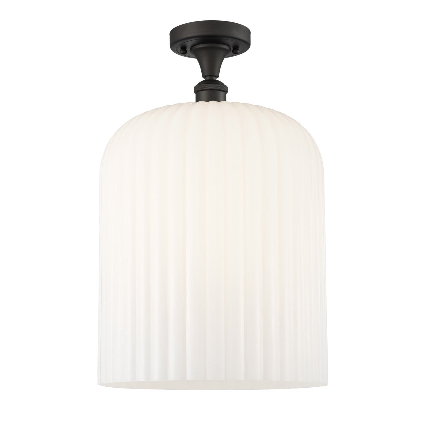 Innovations Bridal Veil 1-Light 5in Semi-Flush Mount | Art Nouveau Industrial Oil Rubbed Bronze Steel and Gloss White Ribbed | Model 616-1F-OB-G559-12GWH