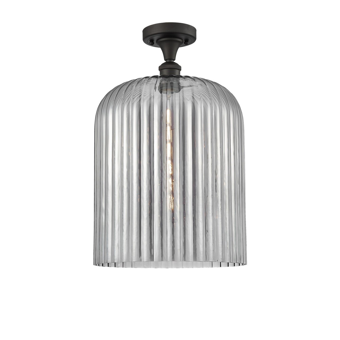 Innovations Bridal Veil 5in 1-Light Semi-Flush Mount | Art Nouveau Industrial Oil Rubbed Bronze and Light Smoke Ribbed Glass | Model 616-1F-OB-G559-12SM