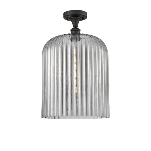 Innovations Bridal Veil 5in 1-Light Semi-Flush Mount | Art Nouveau Industrial Oil Rubbed Bronze and Light Smoke Ribbed Glass | Model 616-1F-OB-G559-12SM
