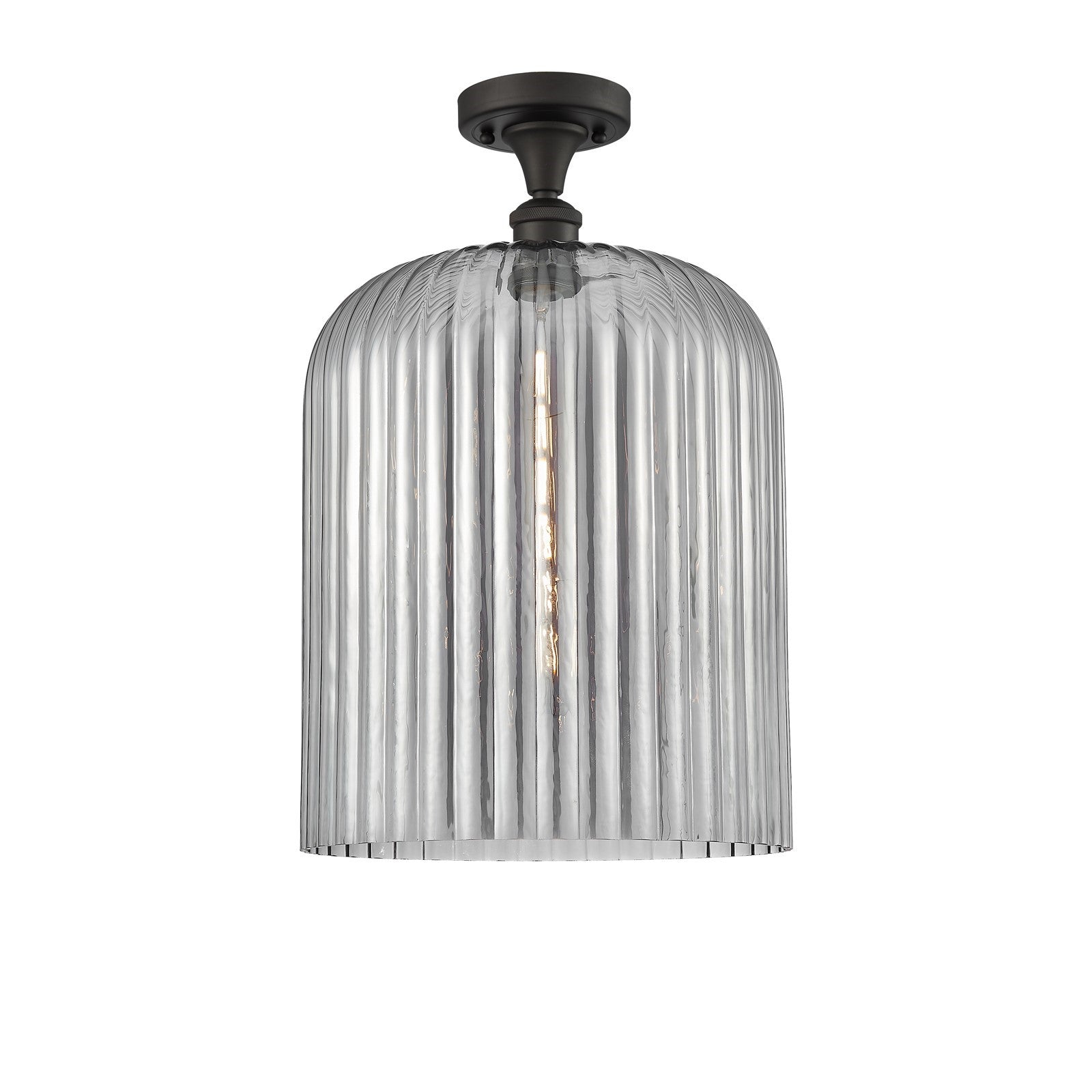 Innovations Bridal Veil 5in 1-Light Semi-Flush Mount | Art Nouveau Industrial Oil Rubbed Bronze and Light Smoke Ribbed Glass | Model 616-1F-OB-G559-12SM