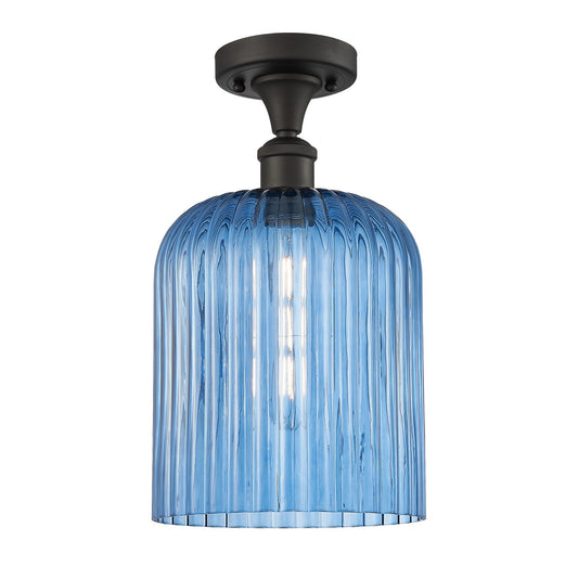 Innovations Bridal Veil 5in 1-Light Semi-Flush Mount | Art Nouveau Oil Rubbed Bronze Steel and Princess Blue Ribbed Glass | Model 616-1F-OB-G559-8BL