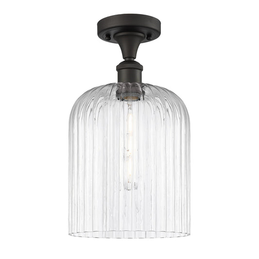 Innovations Bridal Veil 5in 1-Light Semi-Flush Mount | Art Nouveau Industrial Oil Rubbed Bronze Steel and Clear Ribbed Glass | Model 616-1F-OB-G559-8CL