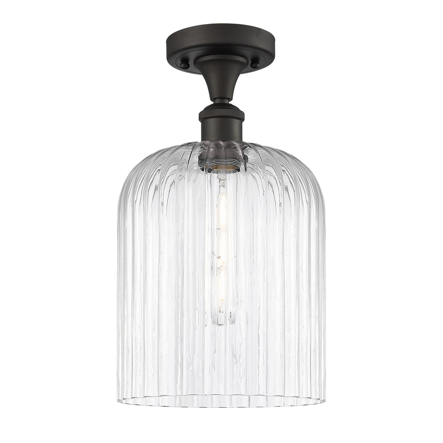 Innovations Bridal Veil 5in 1-Light Semi-Flush Mount | Art Nouveau Industrial Oil Rubbed Bronze Steel and Clear Ribbed Glass | Model 616-1F-OB-G559-8CL