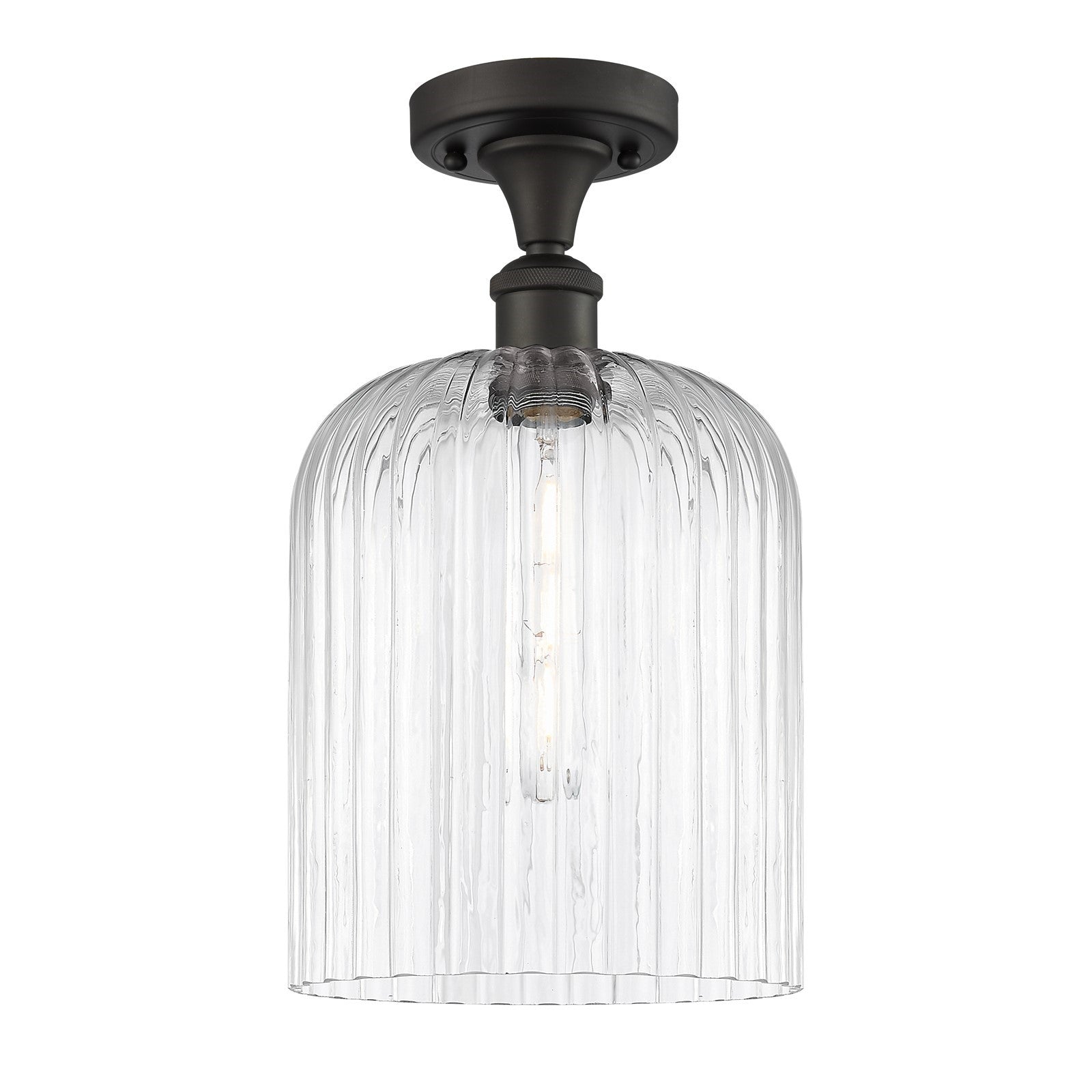 Innovations Bridal Veil 5in 1-Light Semi-Flush Mount | Art Nouveau Industrial Oil Rubbed Bronze Steel and Clear Ribbed Glass | Model 616-1F-OB-G559-8CL